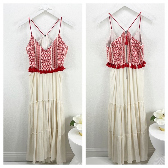 SAYLOR Flynn Dress Red Cut Out Maxi Tassel Revolve Small S - Picture 2 of 6